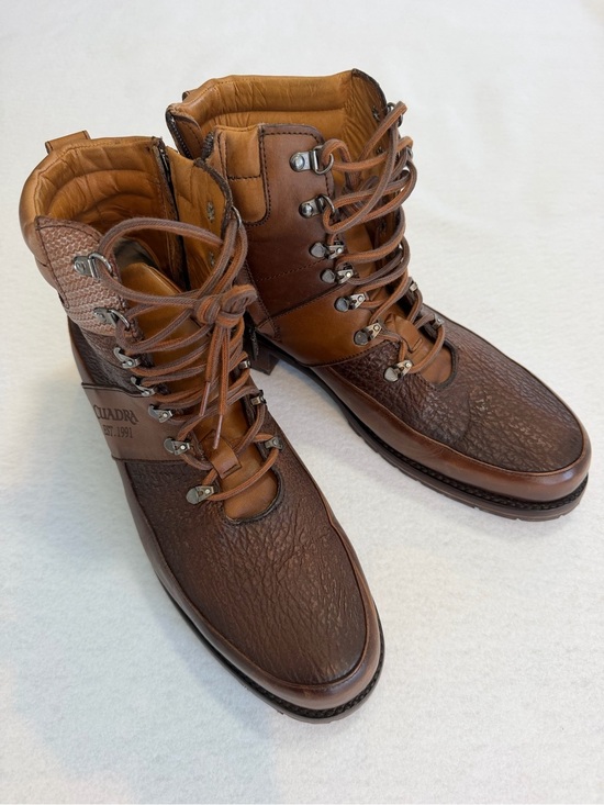 Cuadra Men\'s Brown Leather & Shark Skin Lace-Up Ankle Boots